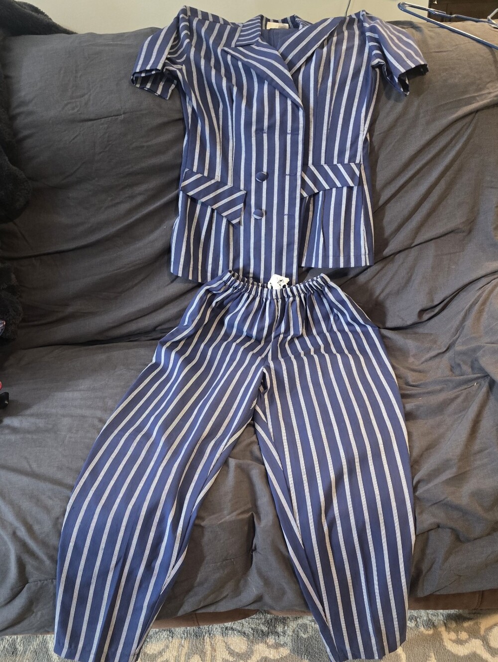 Chanelle Vintage Navy and White Striped Pants Suit Size Large
